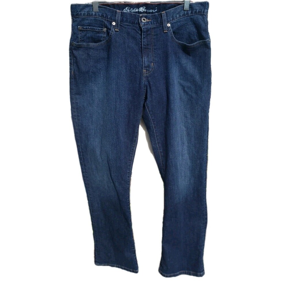 Eddie Bauer Men's Straight Leg Stretchy Blue Denim Jeans Size 34x30 Fit (35x30)